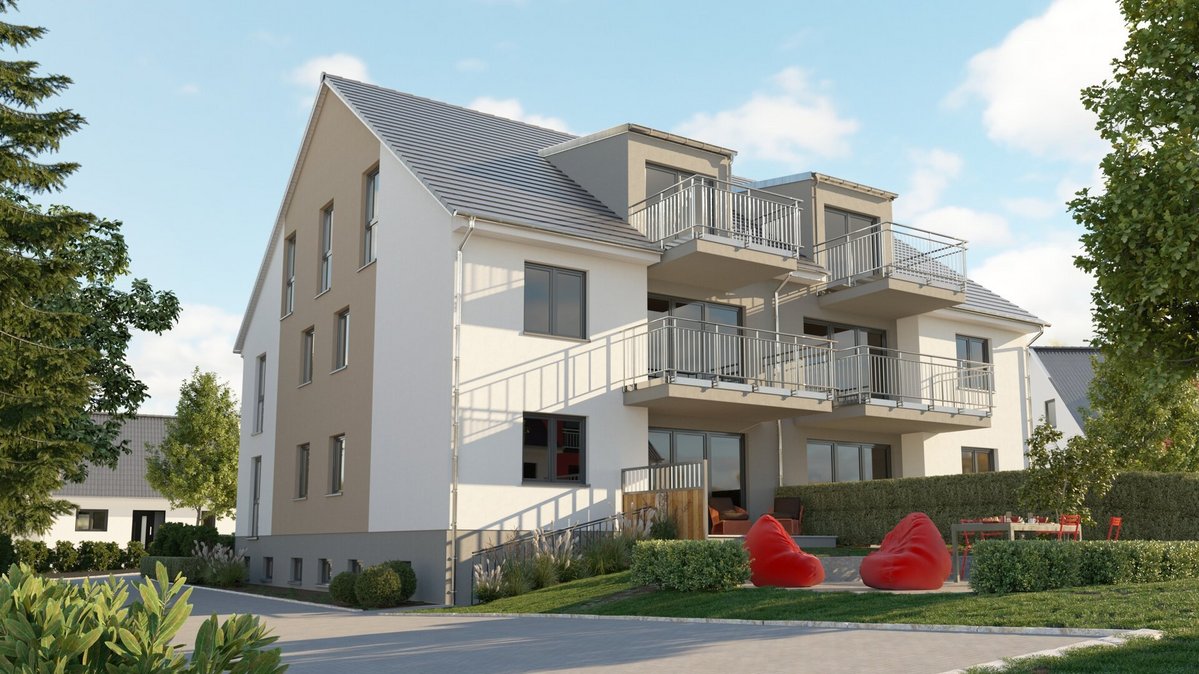 Mehrfamilienhaus-Gartenansicht