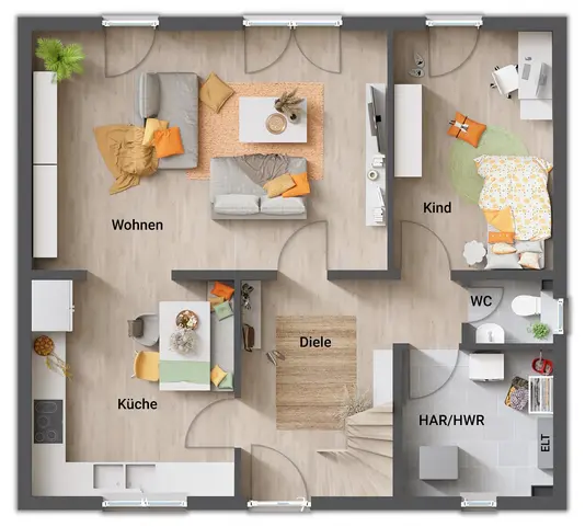 Grundriss-Einfamilienhaus-Flair-125-Erdgeschoss-5-Zimmer-Variante