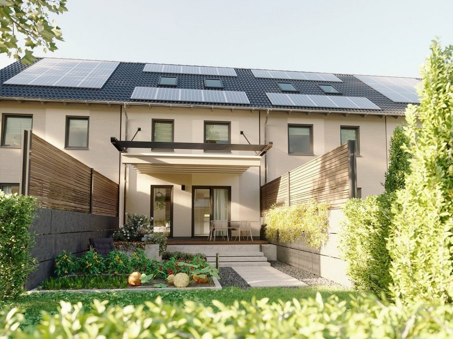 Reihenhaus Neubau Mainz 128 mit vier Wohneinheiten moderne Architektur mit Terrasse und Garten