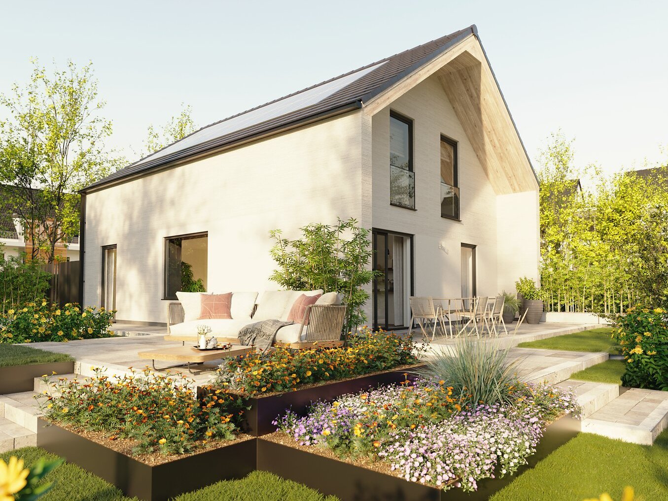 Ext_Einfamilienhaus_Flair_134_Novo_überdachteTerrasse_GardenView